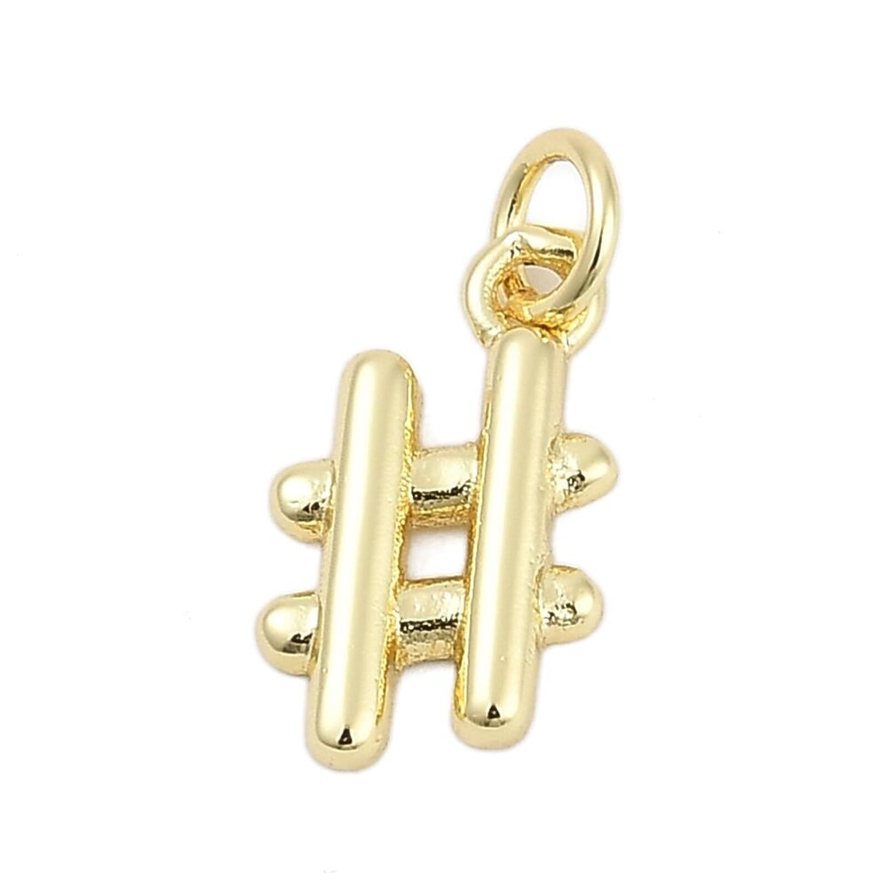 2645 10 pcs Golden Color Hashtag Theme Brass Charms Real 18K Gold Plated